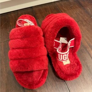 UGG Red Fluffy Slide Slippers